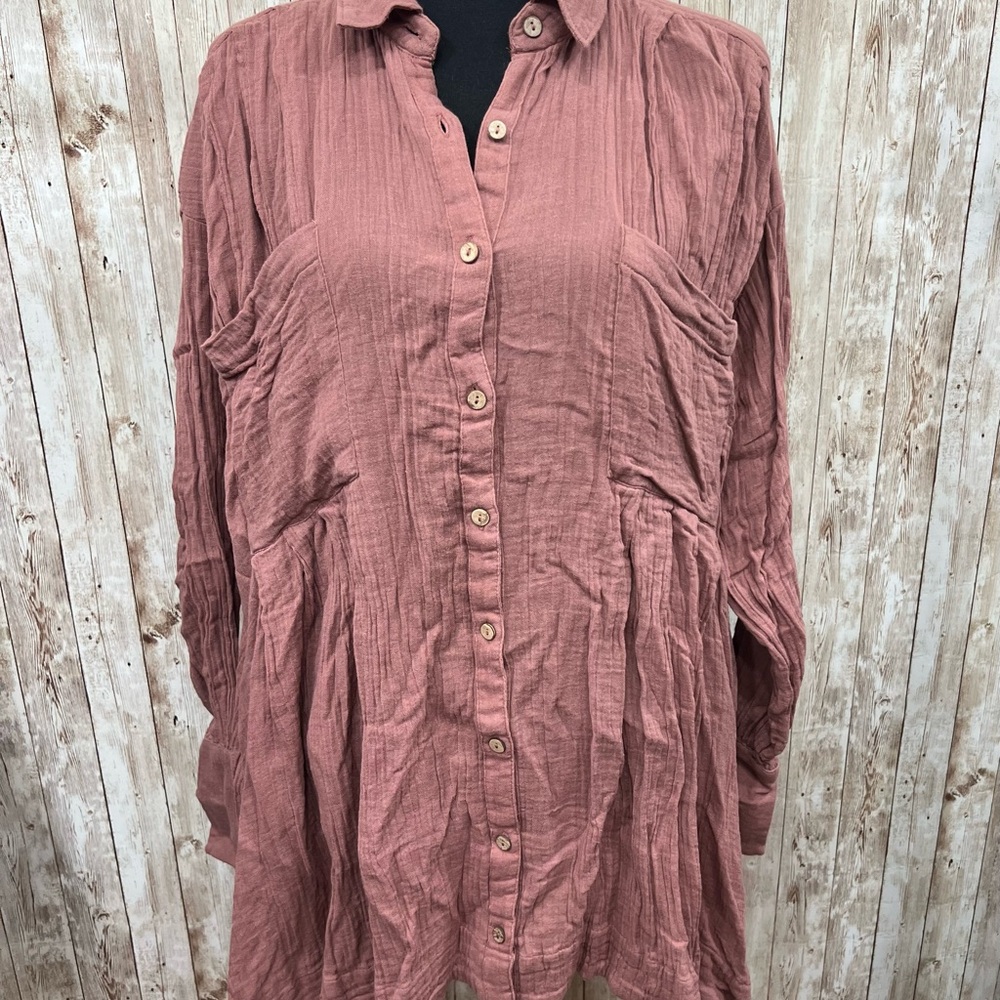 Free People Pink Dolman Sleeve Shirt Dress